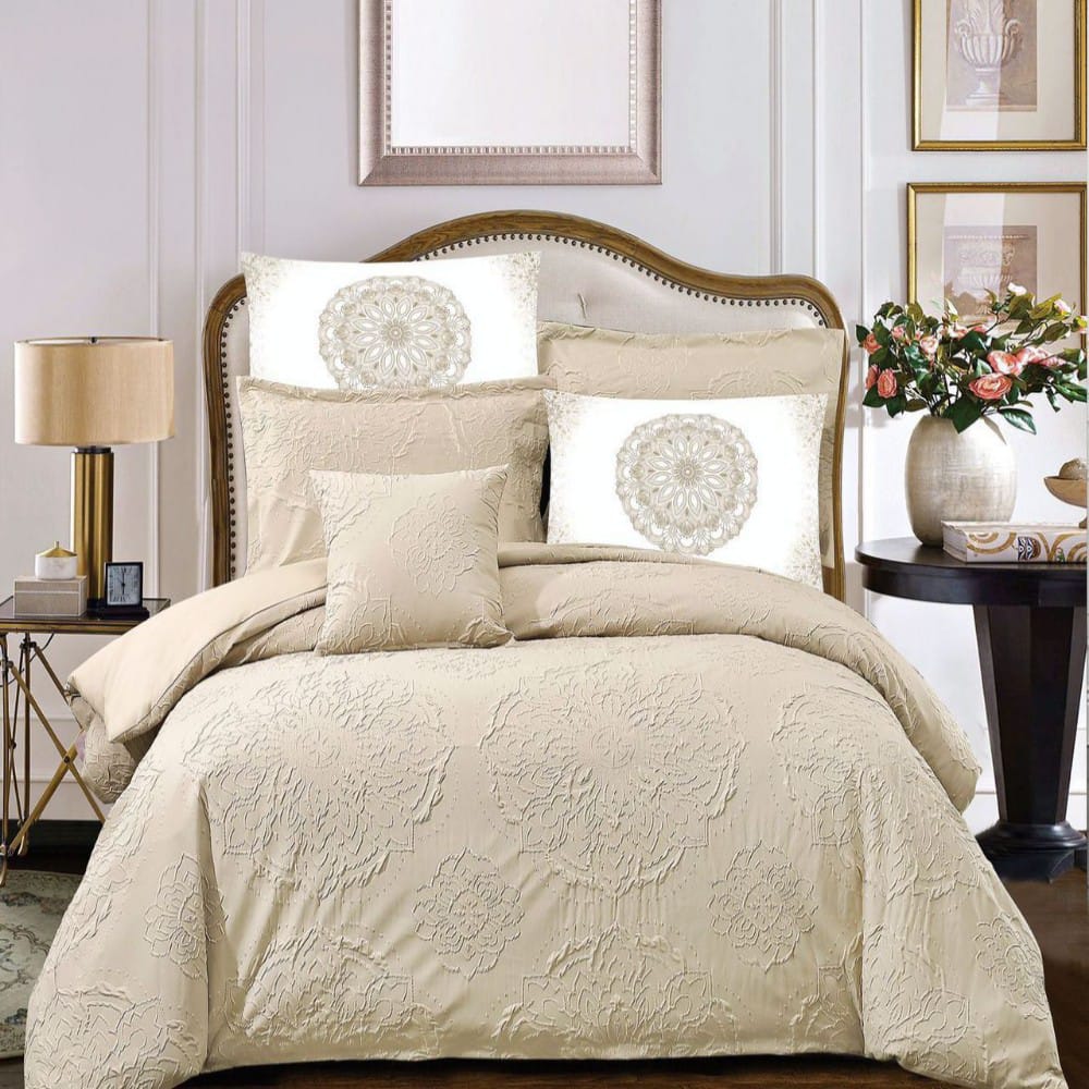 Bedding Comforter Set for King bed, Crepe Cotton Duvet 7- piece set