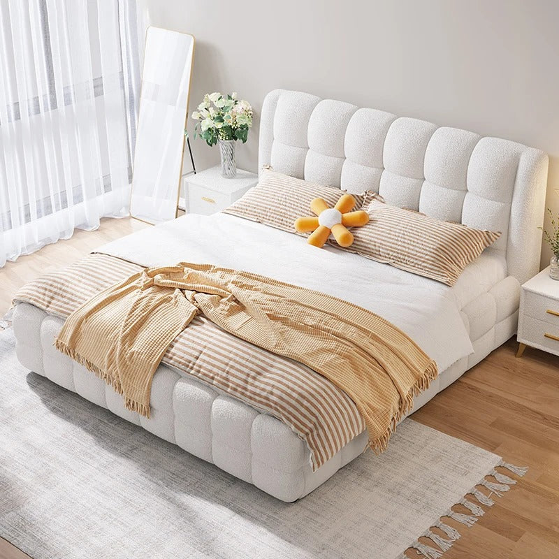 Cream fabric bed set minimalist designer