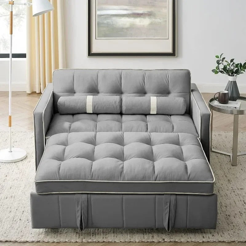 Sofa Couch Bed, Small Tufted Velvet Convertible Loveseat Futon Sofa w/Pullout Bed