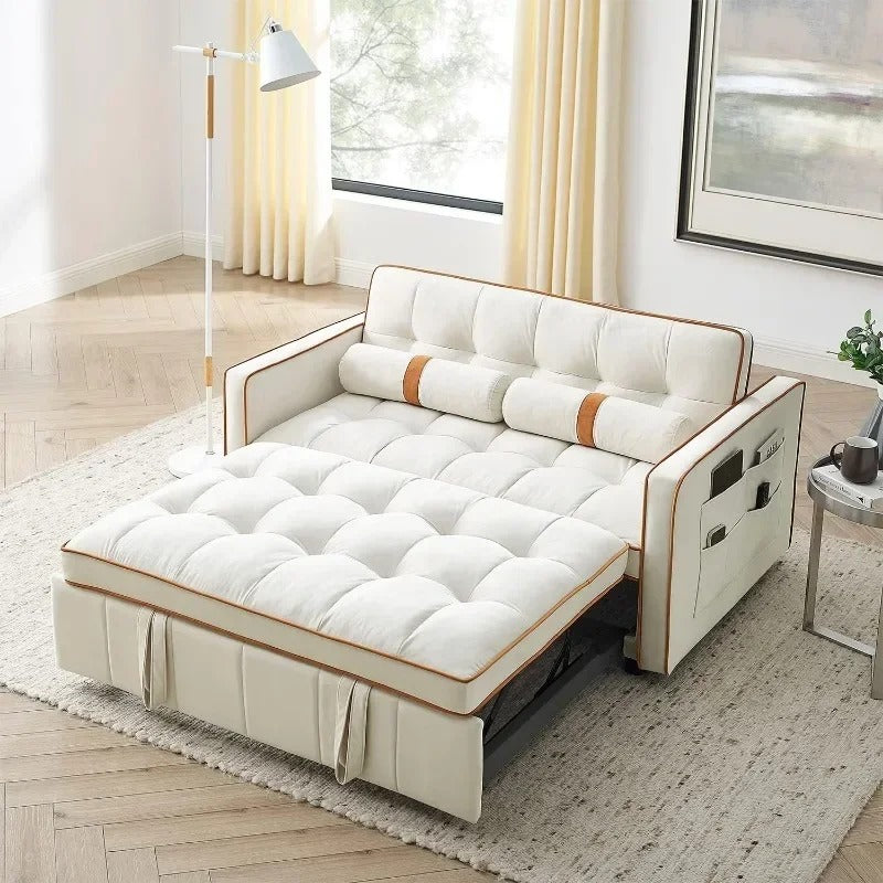 Sofa Couch Bed, Small Tufted Velvet Convertible Loveseat Futon Sofa w/Pullout Bed