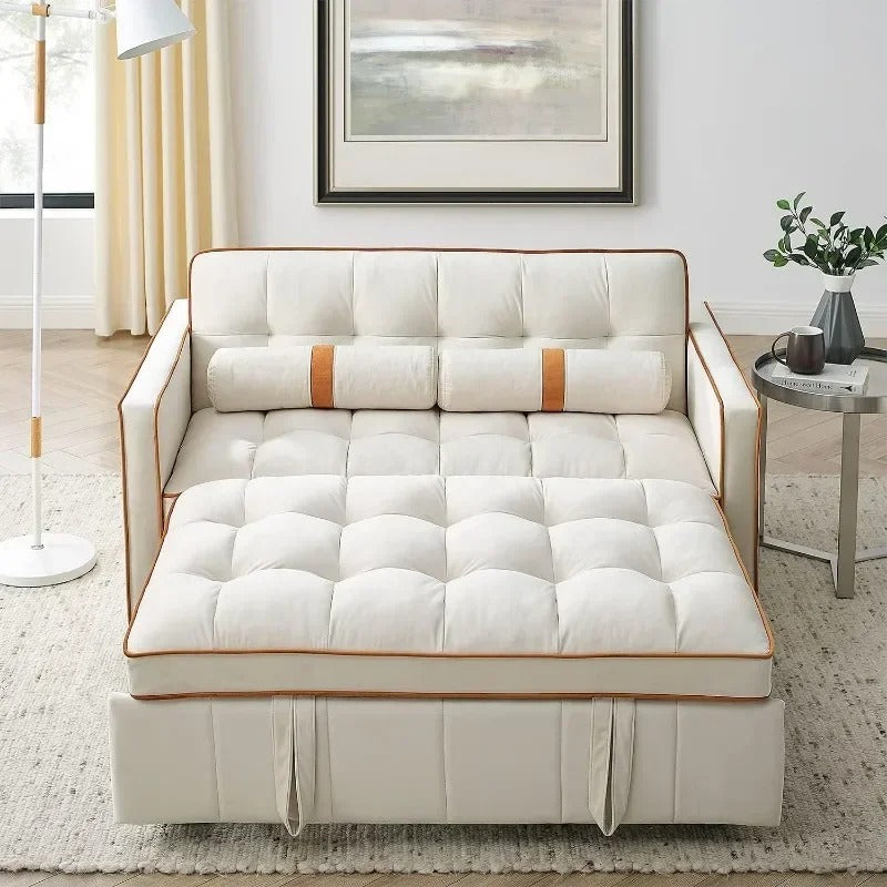 Sofa Couch Bed, Small Tufted Velvet Convertible Loveseat Futon Sofa w/Pullout Bed