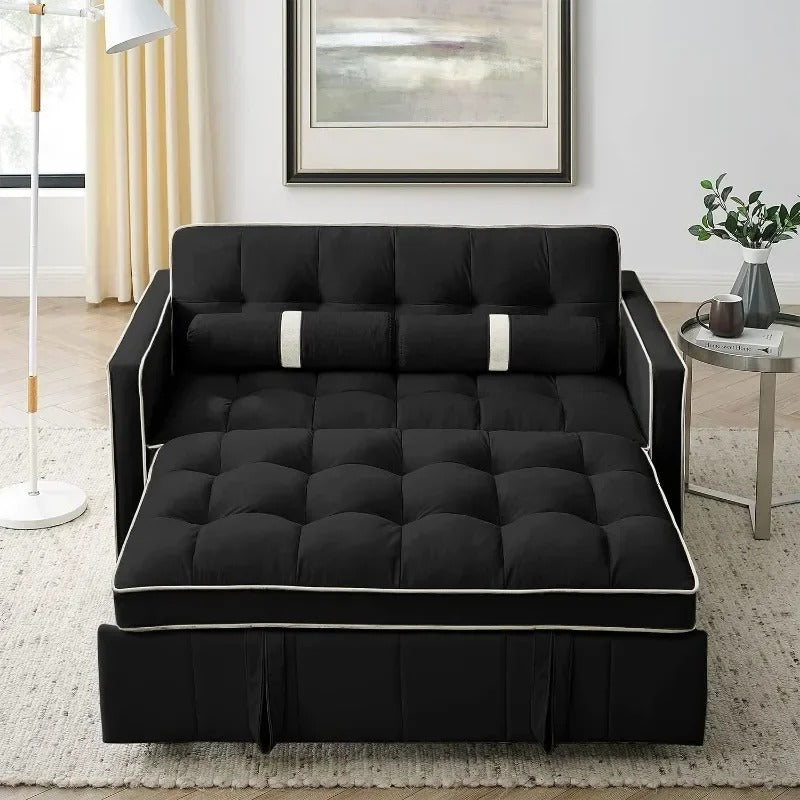 Sofa Couch Bed, Small Tufted Velvet Convertible Loveseat Futon Sofa w/Pullout Bed
