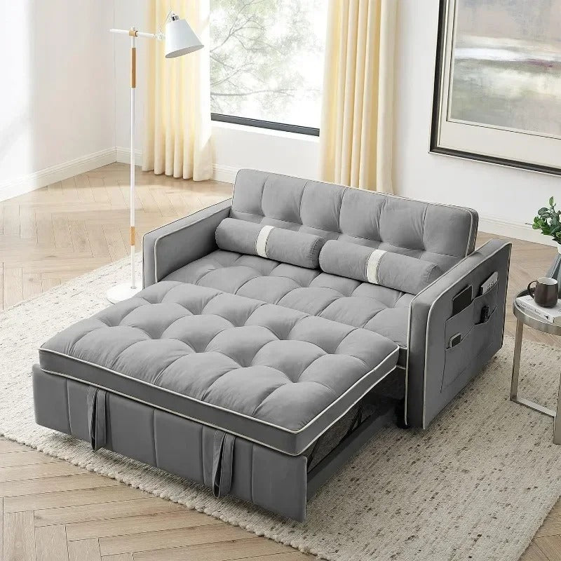 Sofa Couch Bed, Small Tufted Velvet Convertible Loveseat Futon Sofa w/Pullout Bed