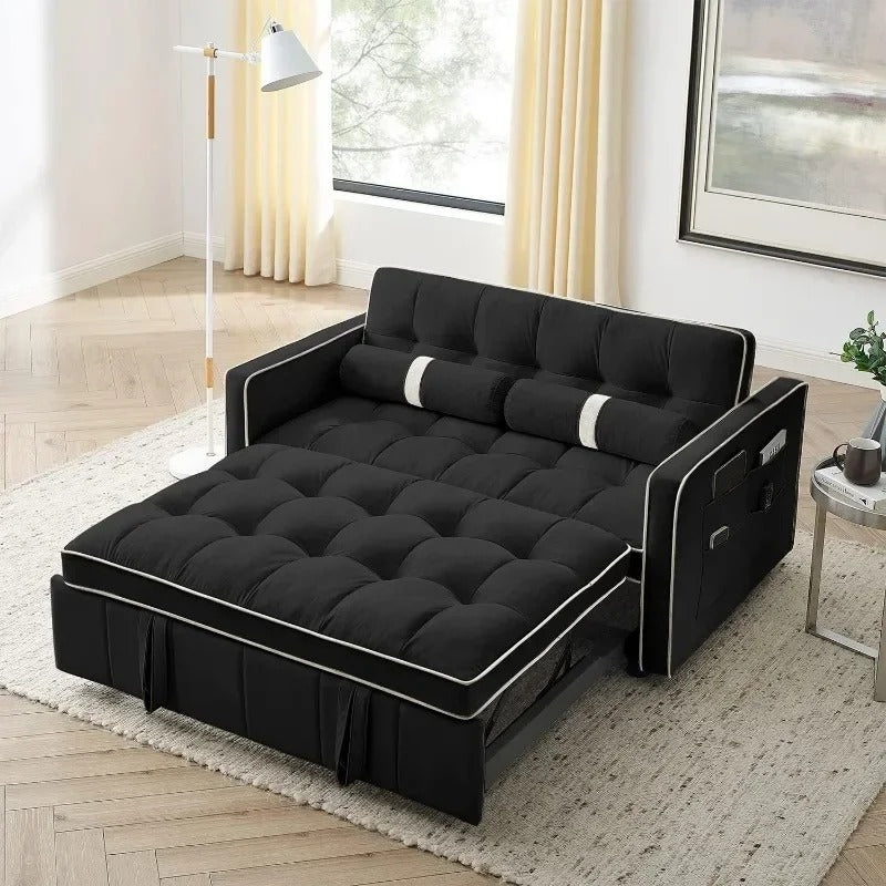 Sofa Couch Bed, Small Tufted Velvet Convertible Loveseat Futon Sofa w/Pullout Bed